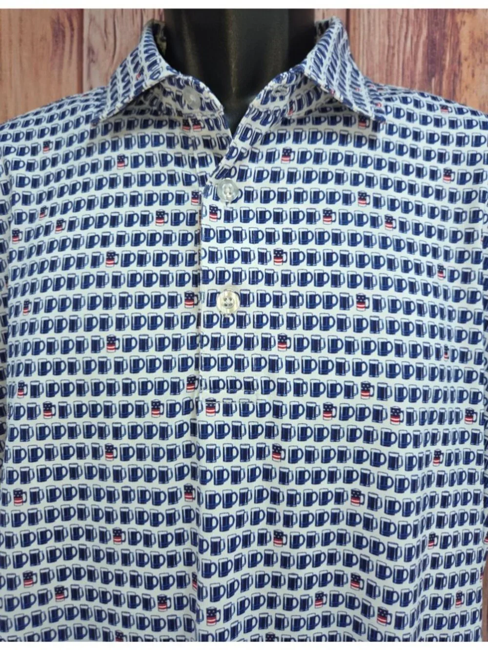 SolTek Ice Mens Polo Shirt Medium UV50 Sun Protection Beer Mug Print